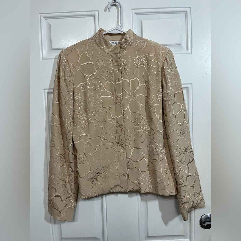 Bloomingdale’s Silk Embroidered Floral Jacket Mandarin Collar Size 8P